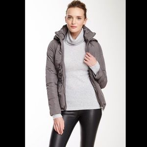Bebe Hooded Funnel Neck Puffer‎ Jacket in Titanium